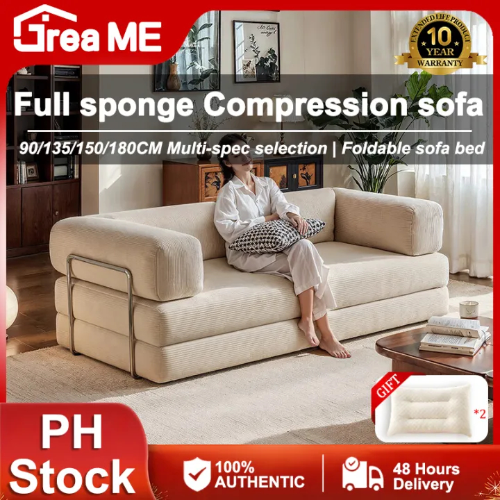 【10 Years Warranty】DreaME Furniture Folding sofa bed integrated  dual-purpose full sponge roll pack compressed fabric sofa with handrail