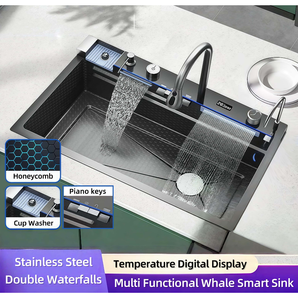 NEW Double Waterfalls Smart Sink Kitchen Sink Lababo Stainless Steel ...