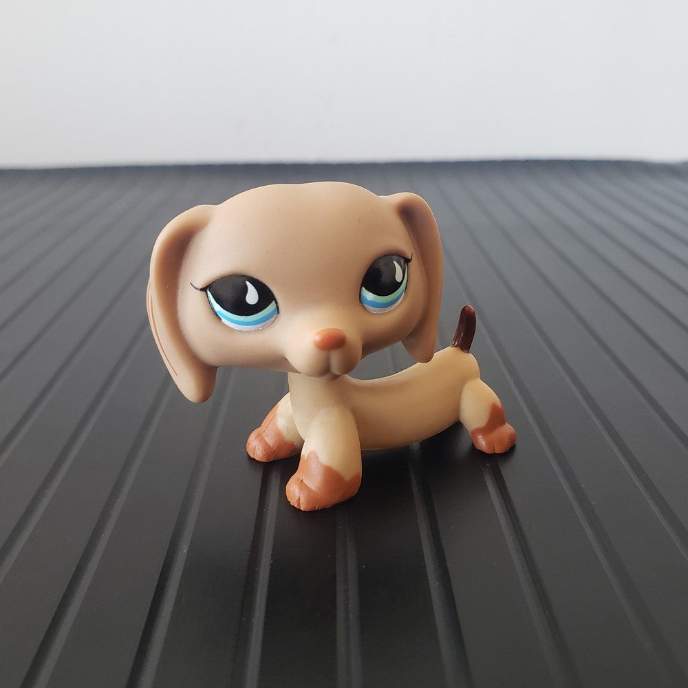 Littlest pet shop 518 Dachshund Dog Tan Brown w/ Blue Teardrop Eyes LPS ...