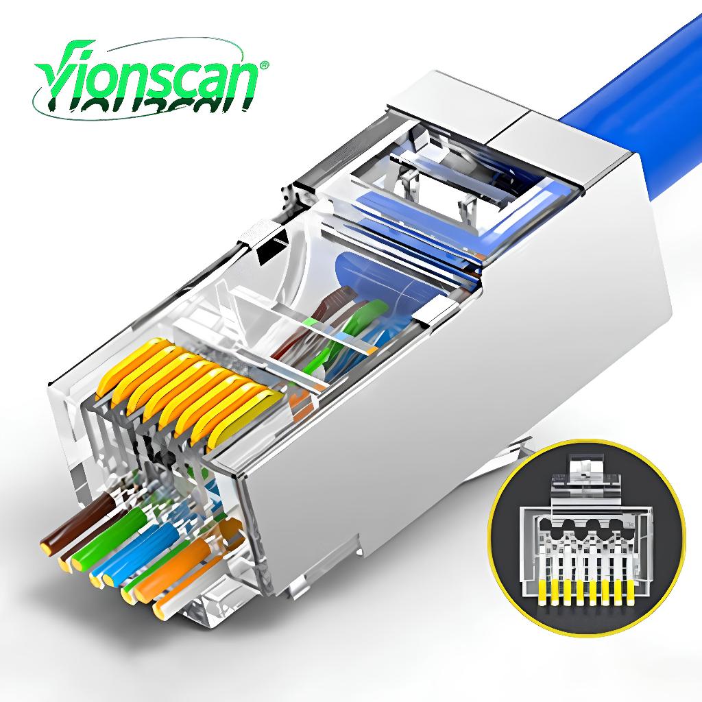 Vionscan RJ45 Cat6 Cat5e Pass Through Connector 8P8C Modular Plug for ...