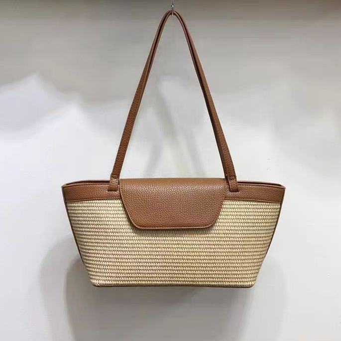 Summer French Raffia Tote Vintage Beach Bag, Casual Shoulder Underarm  Purse