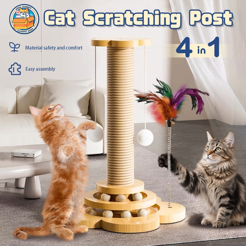 Cat Scratching Post 4 in 1 with Sisal Durable Turntable Toy Cat ...
