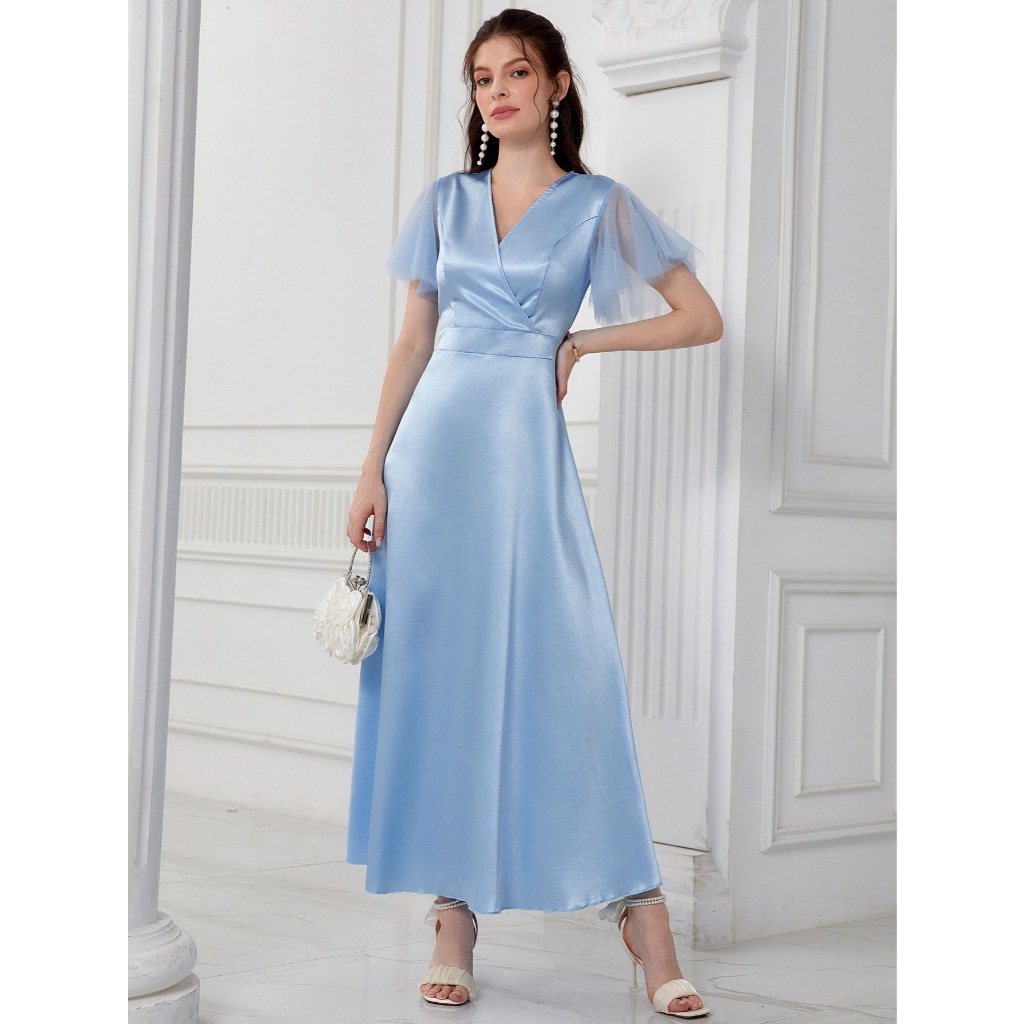 simply elegant wedding dresses Wrap Dress SOPHIE, Elegant Midi Dress in Dark Blue – AYANI main image 0