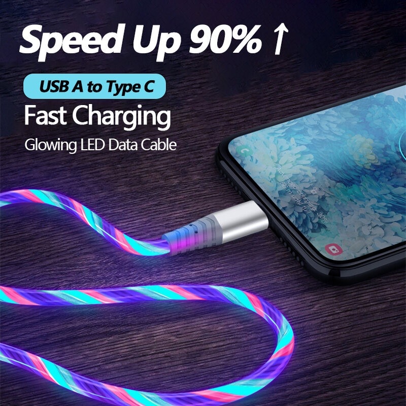 5A Fast Charging Cable(2m) with Glowing LED Type-C Data Streamer Light ...