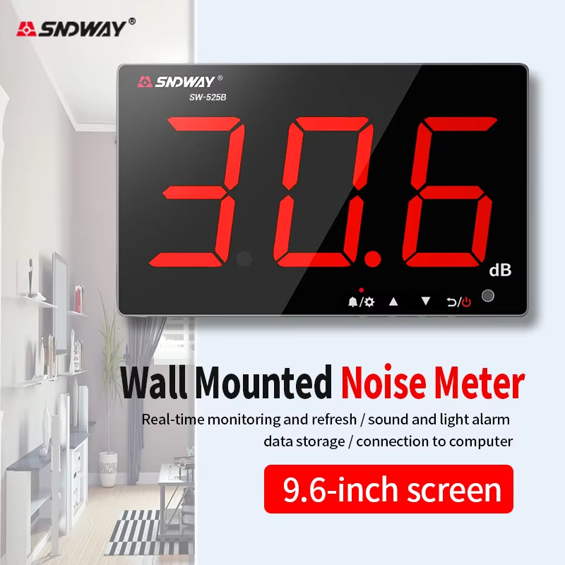 SNDWAY SW-525A SW-525G 30-130dB Digital Sound Level Meter Wall Mounted ...
