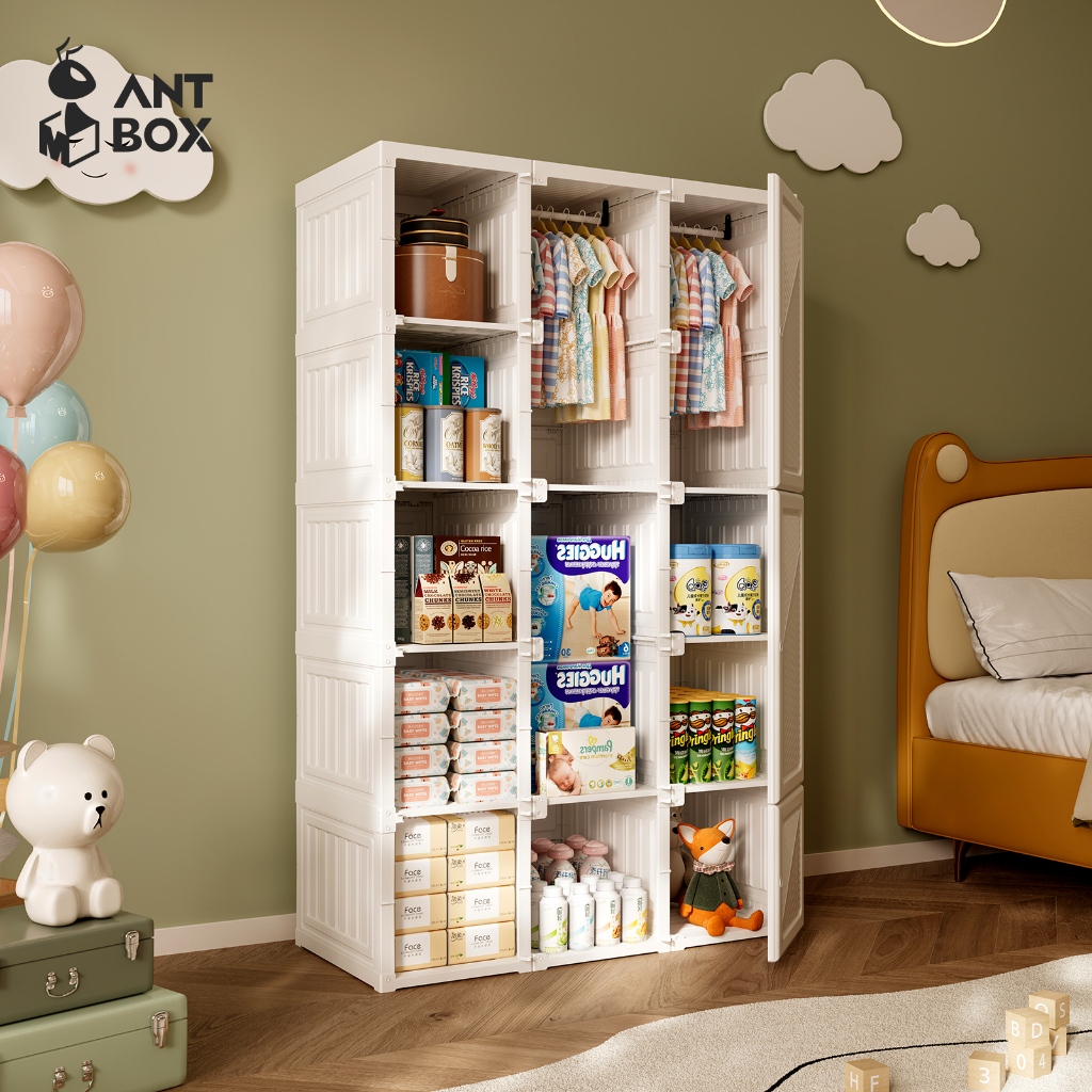ANTBOX Child Wardrobe White 15 Cubes 2 Hunger 890L Folding Installation ...
