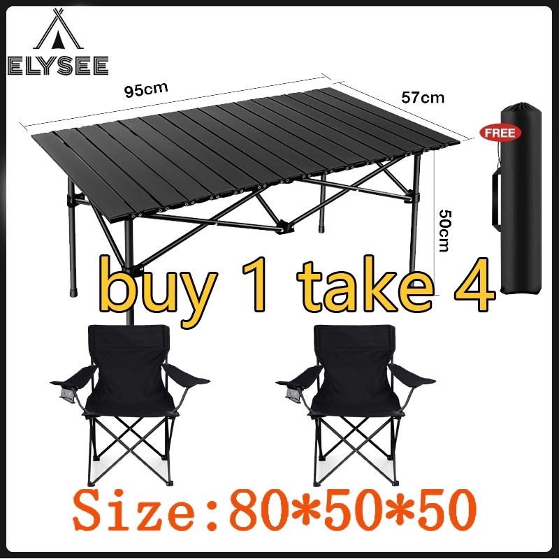 【COD】(Black 5-piece set) (4 CHAIRS+1 TABLE)Set Folding table and chair  Camping Chair Bench/picnic Seat Outdoor Portable Table