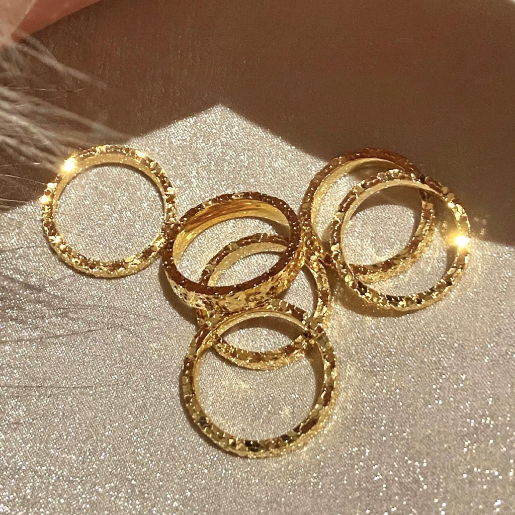 Crushed Ice Ice Gold Ring Plain Circle High-End Texture Light Luxury ...