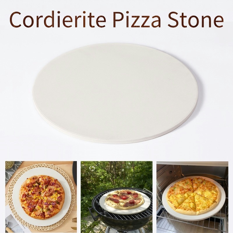 [Qianbaidu] Round Cordierite Pizza Stone - Baking Stone for Oven/Grill, Homemade Pizza/Bread/BBQ