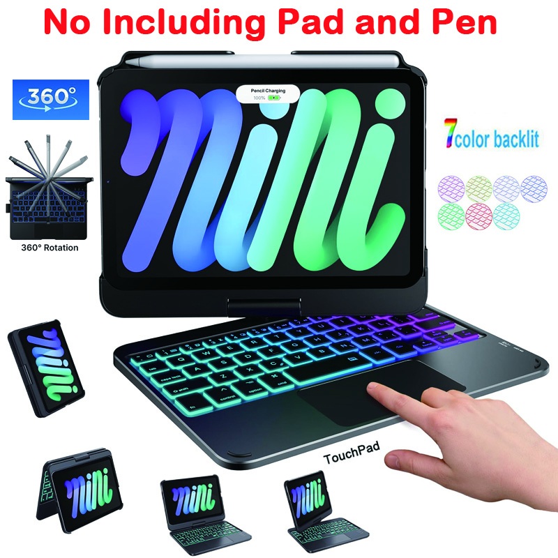 360° Rotate Case Keyboard for iPad mini 7 A17 Pro(2024) & Mini 6 (2021 ...