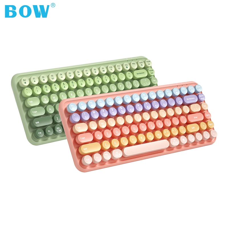 BOW 2.4G Wireless Keyboard Gradient Retro Round Keycaps K608 series ...