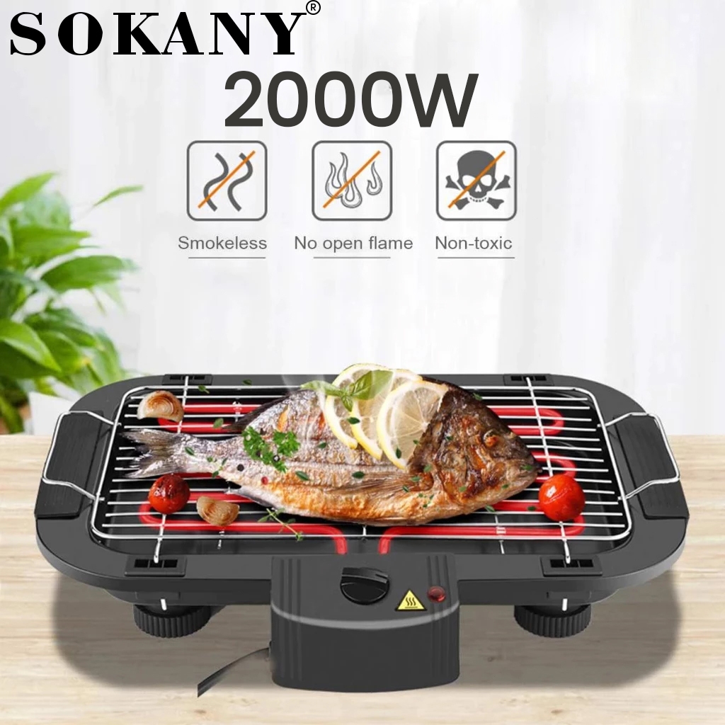 SOKANY 2000W Electric Barbecue Grill Non-stick Camping Outdoor Indoor ...
