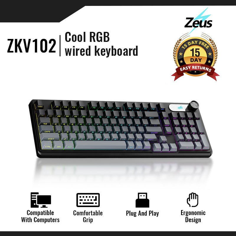 Zeus x Eweadn V102 RGB Mechanical Feel Keyboard 16M RGB Colors Silent ...