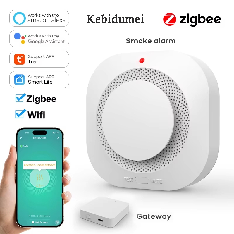 Tuya ZigBee WiFi Smart Smoke Detector Alarm Sensor Home Security Fire ...