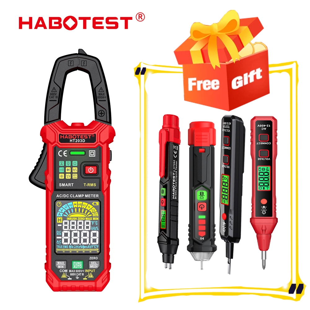 【Free Gift】HABOTEST HT203D Digital Clamp Meter Multimeter 600A AC/DC ...