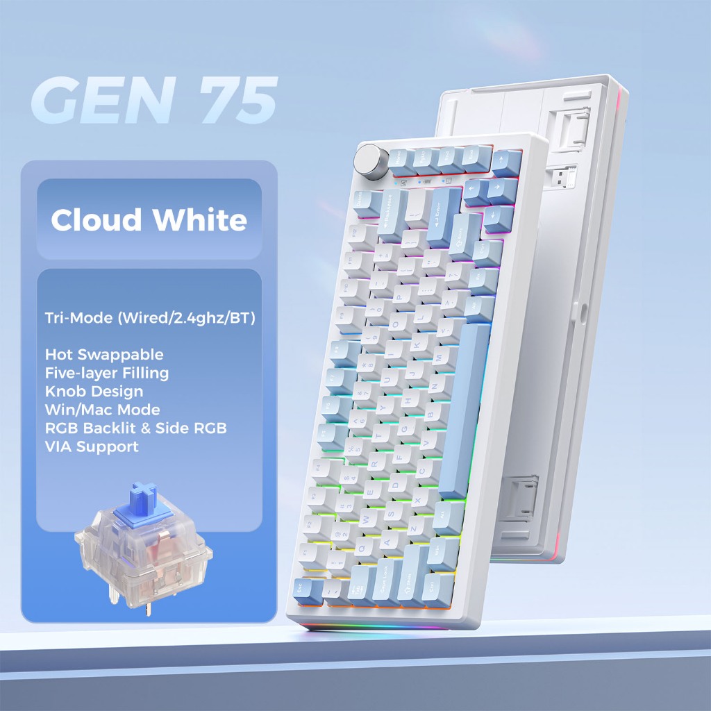 ELECFOX GEN 75 RGB Tri-Mode Wired & Wireless Hot Swappable Gaming ...
