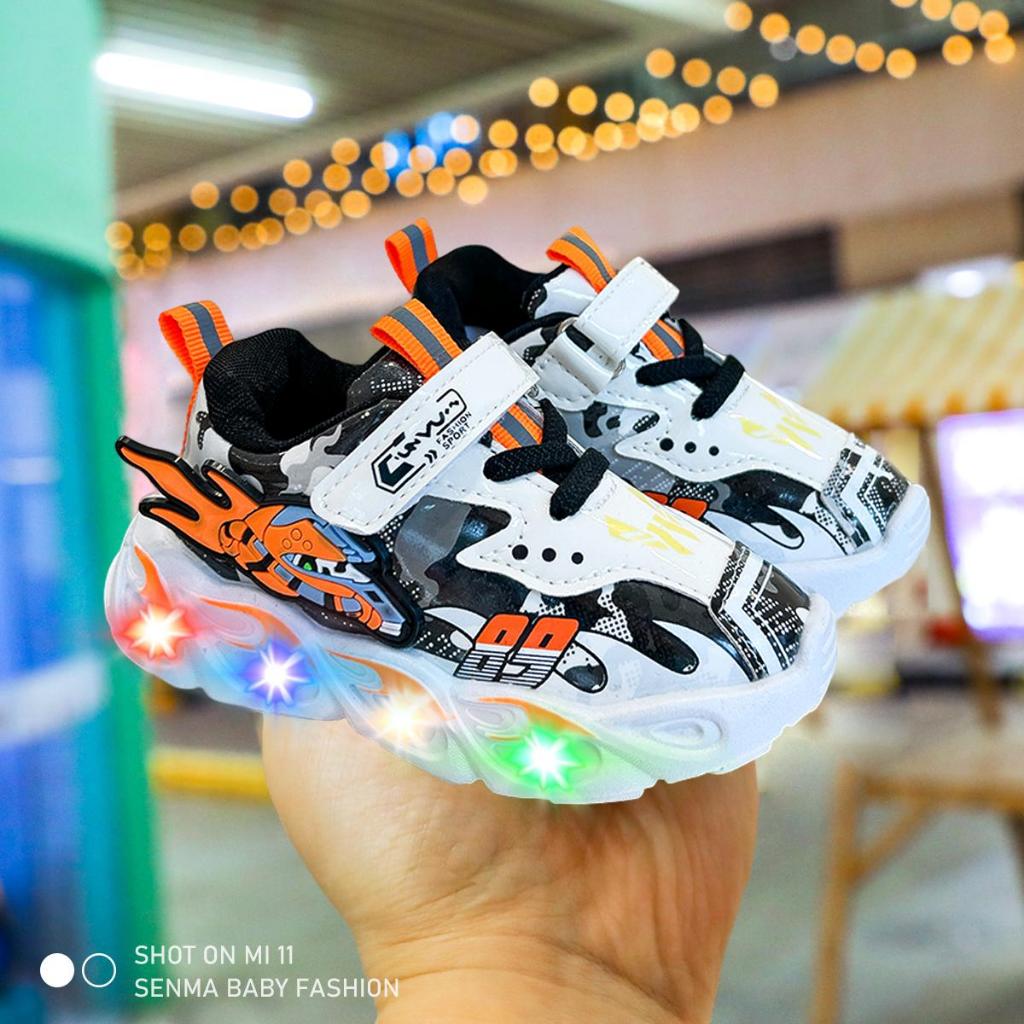 LED Light Shoes For Baby Boys White Shoes Kids Rubber Shoes Korean