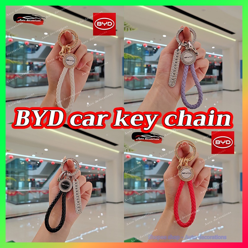 BYD car keychain with Logo stickers leather keychain BYD atto3 sealion ...