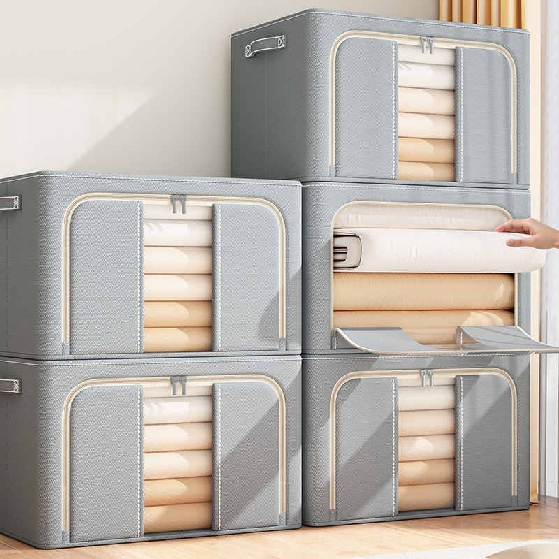 Collapsible Oxford Cloth foldable storage box with lid steel frame ...