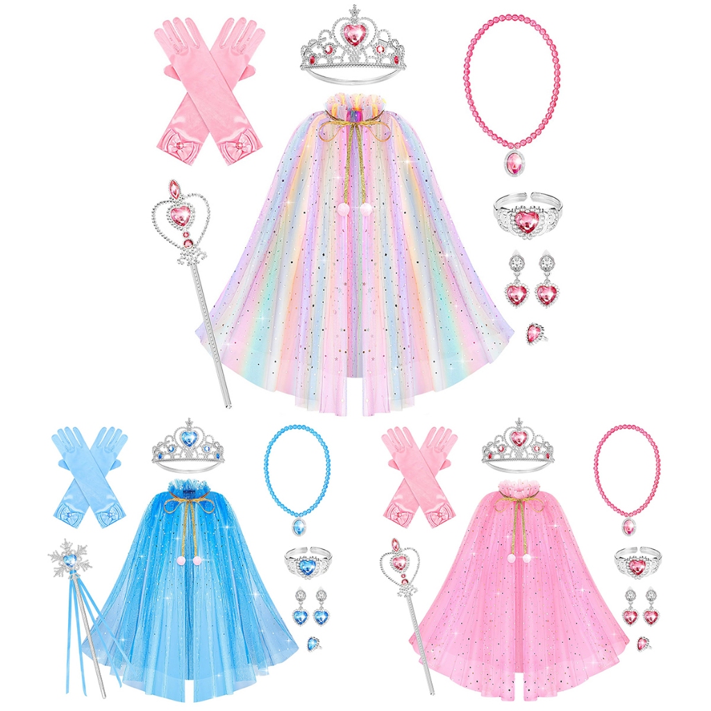 Princess Cape Set Girls Dress-Up Costume for Cosplay Cloak with Tiara ...