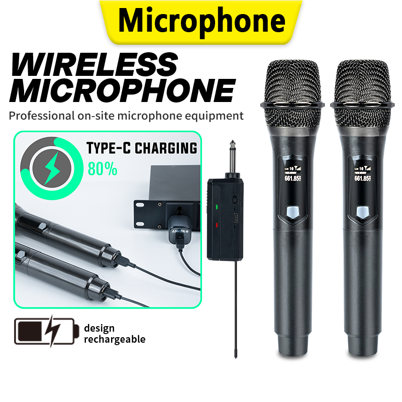 2 wireless microphones Professional Wireless 5V Microphone UHF Handheld ...