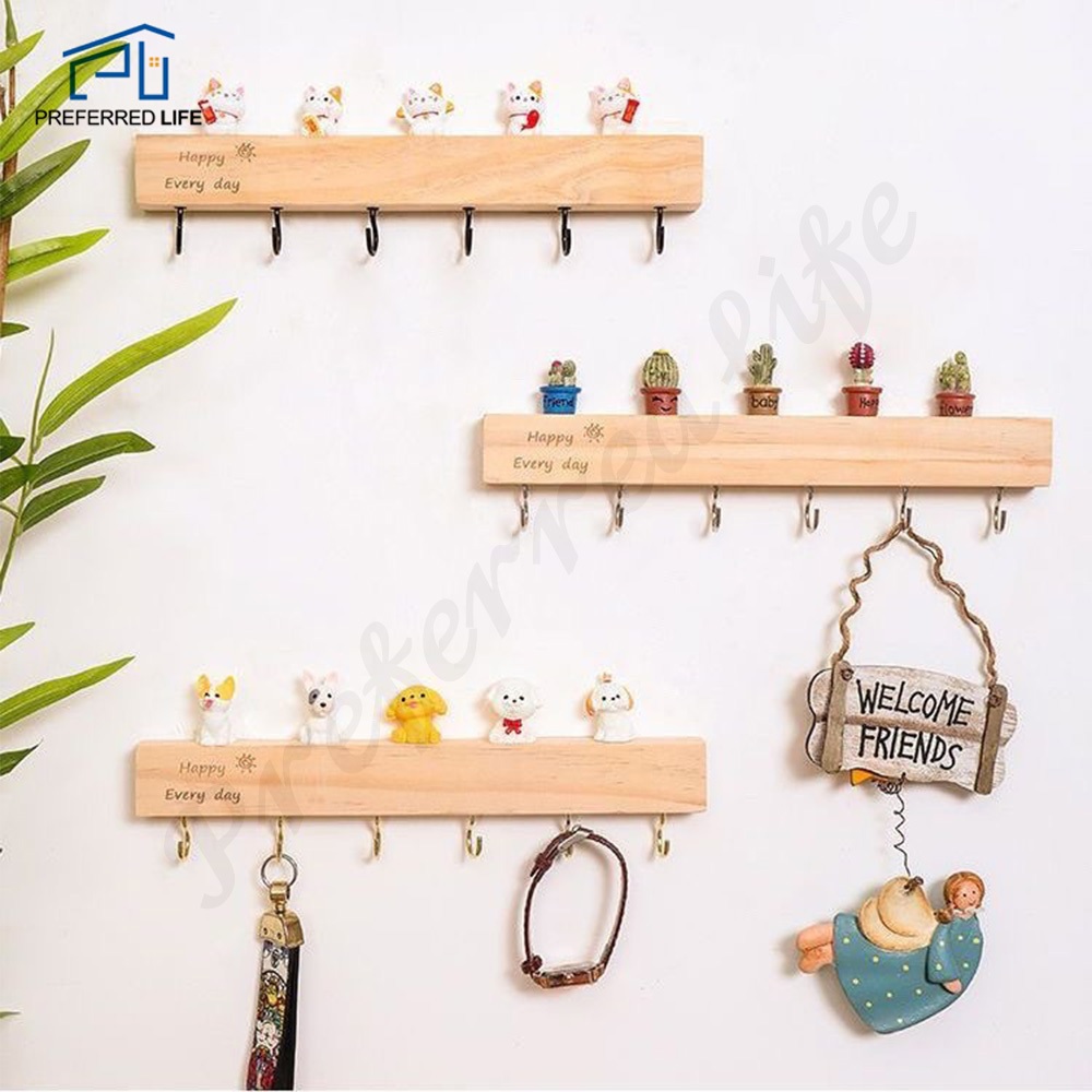 Solid Hardwood Key Hook Wall Mount - Heavy Duty Decorative Hanger for ...