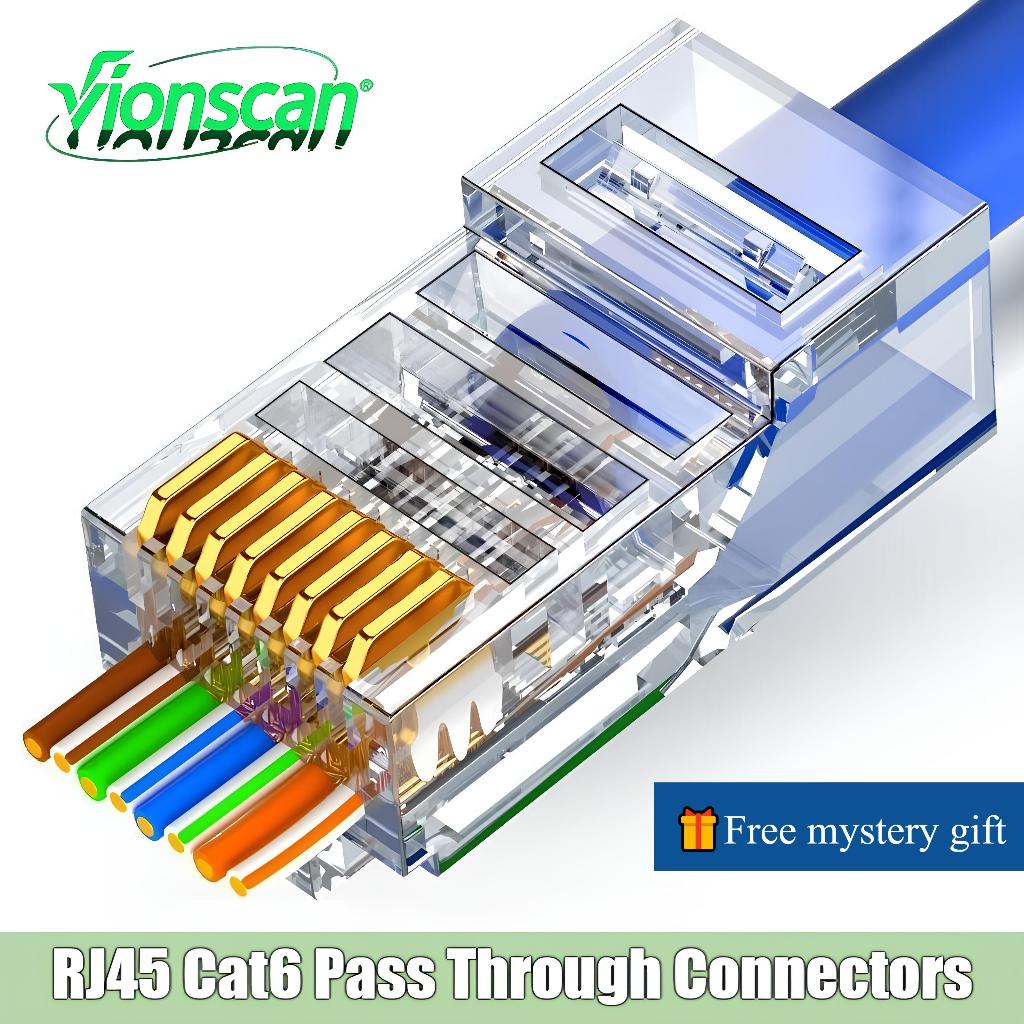 Vionscan Cat6a Cat6 Pass Through RJ45 Modular Plug Network Connectors ...