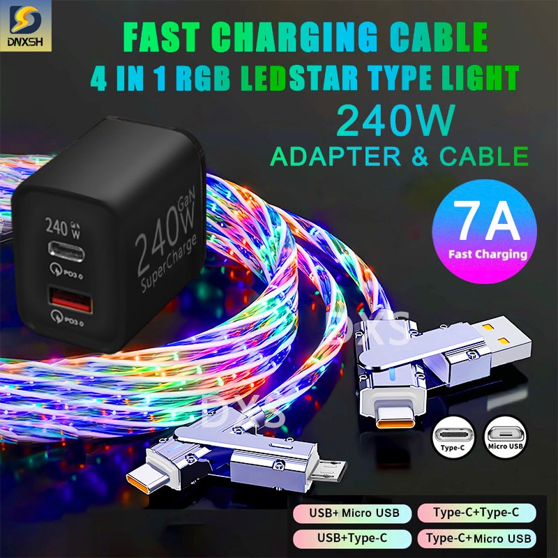 LED 4 in 1 Super Fast Charging cable USB to Fast Charger Type C Micro ...