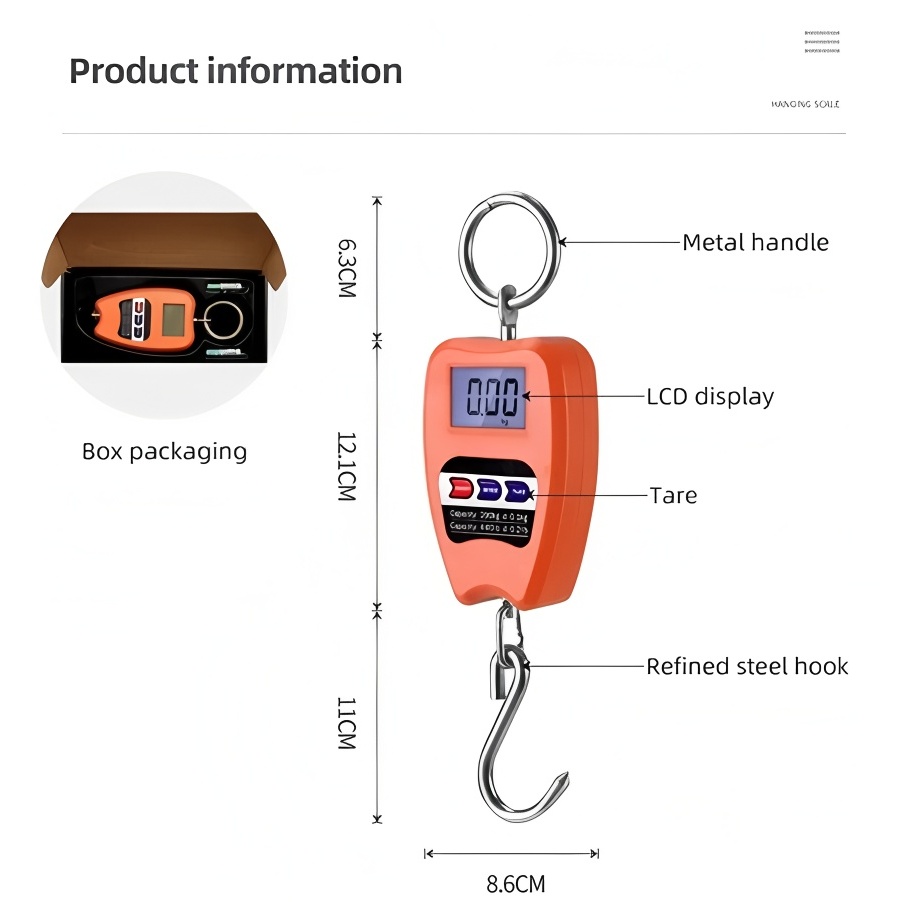 Digital Hanging Scale with Precision Sensor 200 kg / 441 lb Hanging ...
