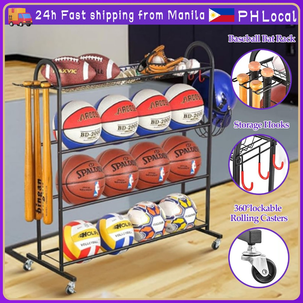 【COD】- Basketball Storage Rack With Wheel with Baseball Bat Rack and ...