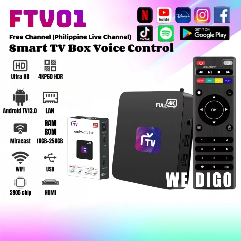 FTV01（Free Channel ） 5G 8K 1+8GB Android Ultra HD TV Box + I8 Mini ...