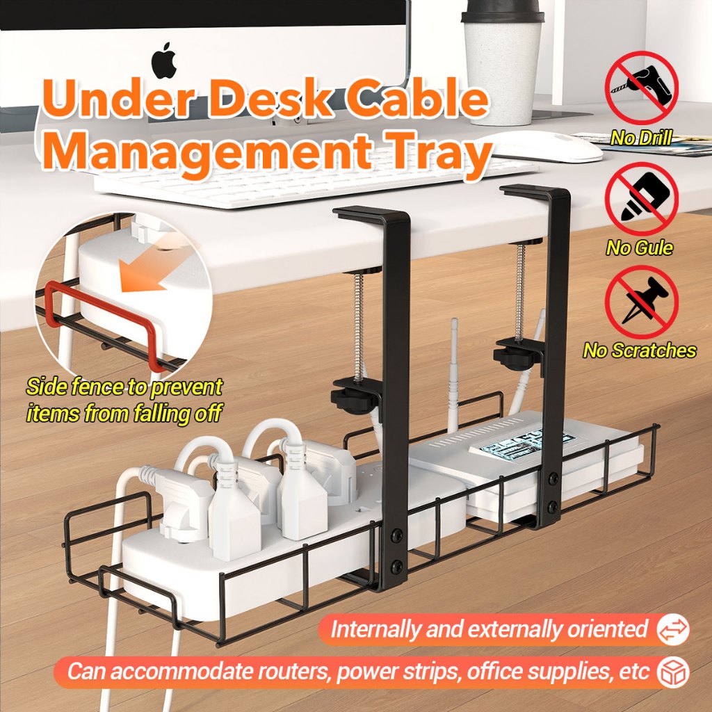 Under Table Double Bracket Desk Cable Management Wire Organizer Rack ...