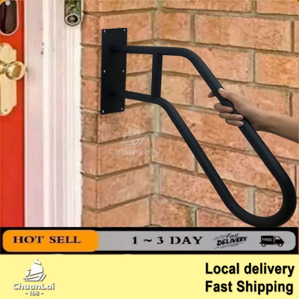 Wall Mount Handrail Outdoor Steps Metal Stair Railing Bent Grab Hand ...