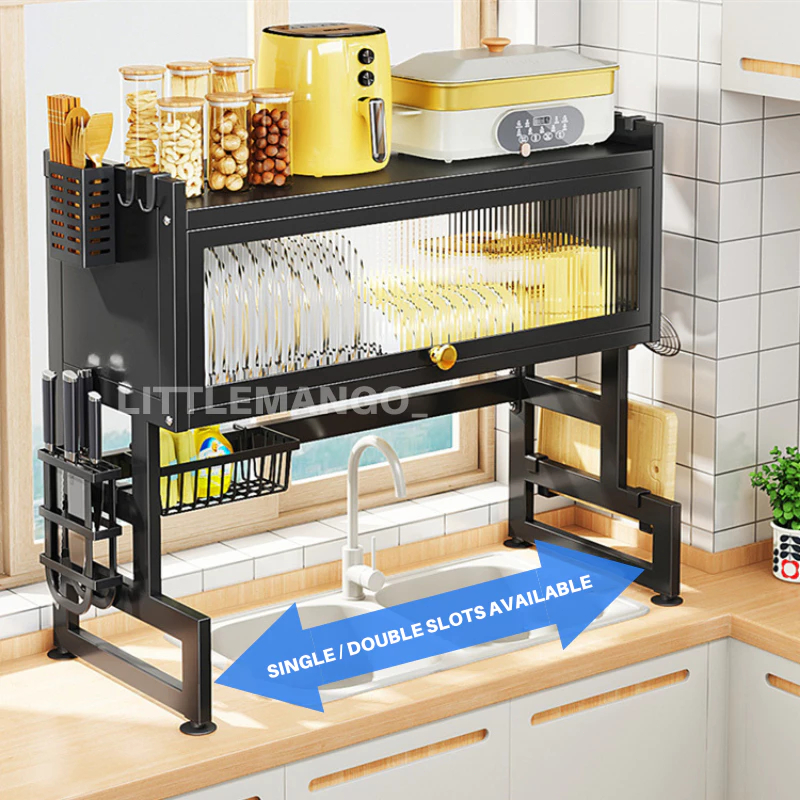 Metallic Dish Cabinet Rack Dustproof Drain Rack With Cabinet Door Plate ...