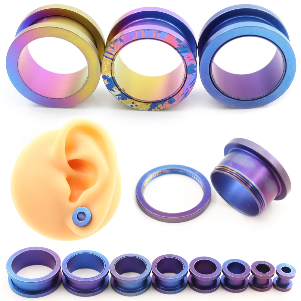 Alisouy 1 Piece G23 Titanium Gradient Color Splashing Ink Ear Tunnels ...