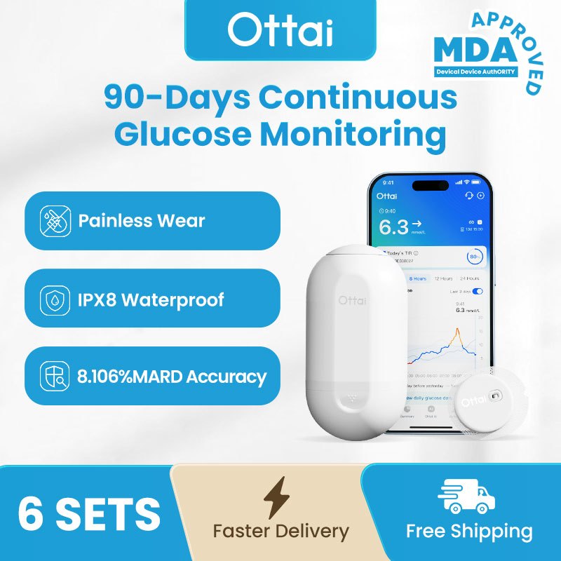 Ottai 6 Full Sets Continuous Glucose Monitoring (CGM) System Glucometer ...