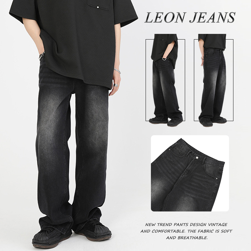 LEON Black Pants for Men Good Quality Denim Pants Black Jeans Vintage ...
