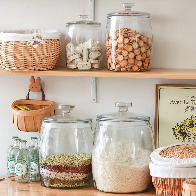 8L 10L Glass Jar Rice Dispenser Food Storage Airtight Rice Container ...