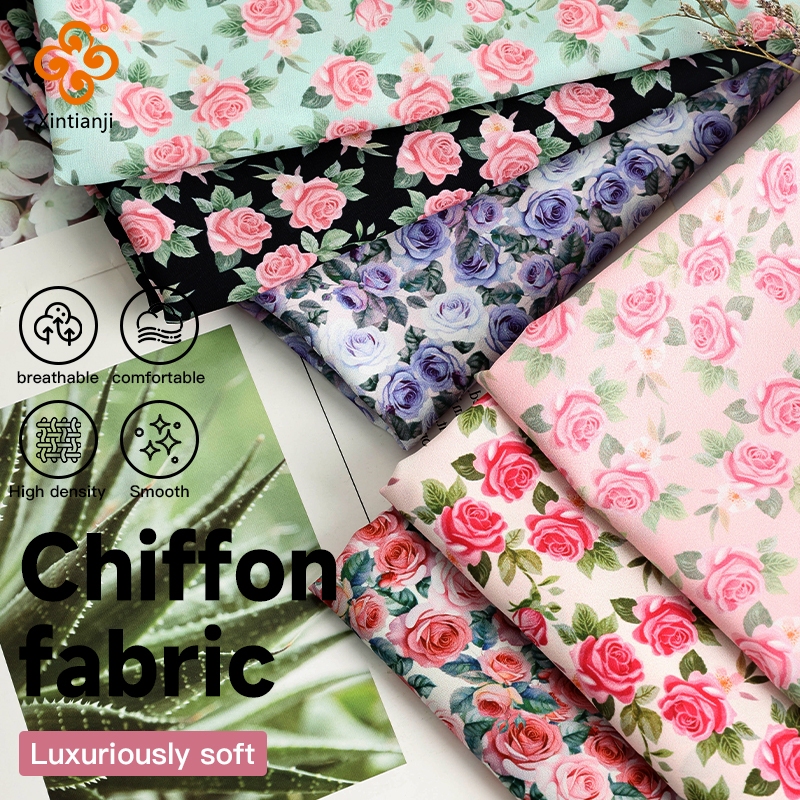 High-Density Chiffon Fabric Vintage Rose Print Soft Breathable for ...