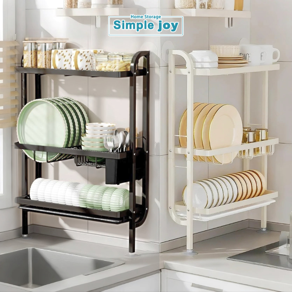 SimpleJoy Stainless Steel Wall Dish Rack with Drainer Sink Side Racks ...