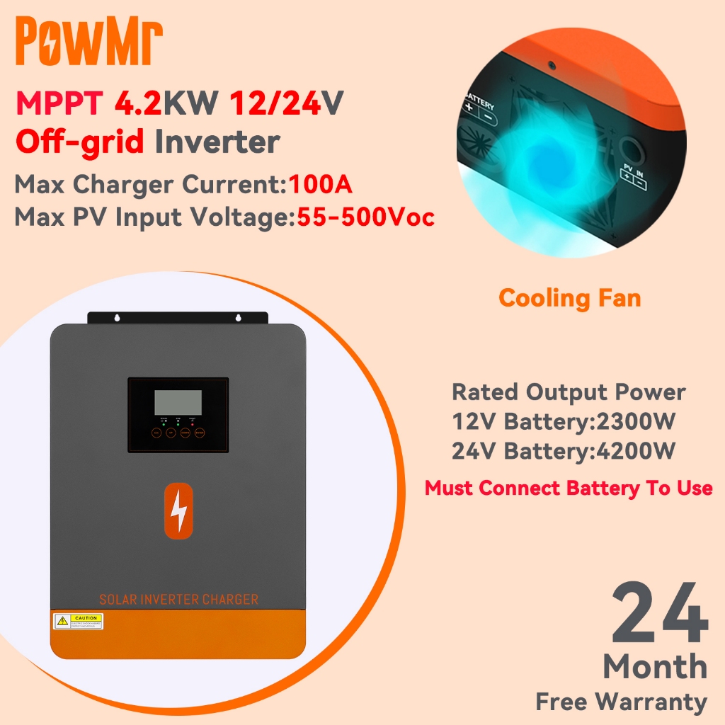 【New】PowMr MPPT 4.2KW Off-grid Solar Hybrid Inverter Built-in 100A ...