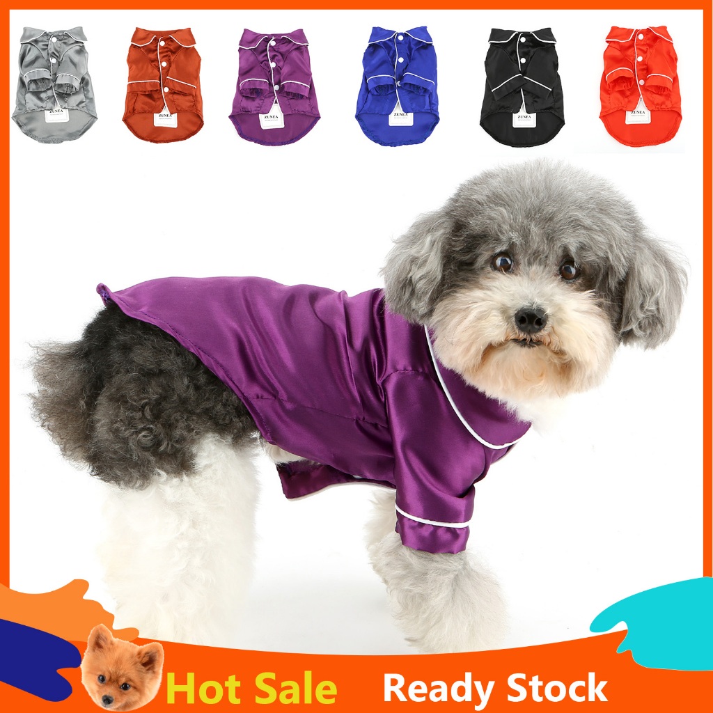 Pet Soft Faux Silk Pyjamas Lapel Two-legged Sleepwear Shirt for Xsmall ...