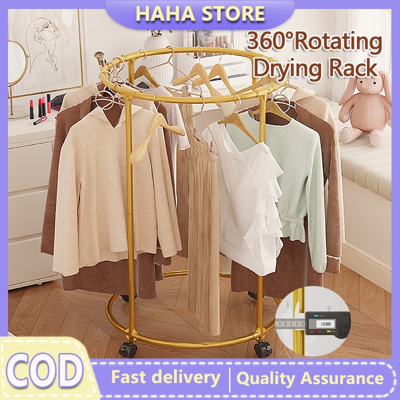 Bedroom Clothes Rack 360°Rotating Clothes Rack with Wheels Clothing ...