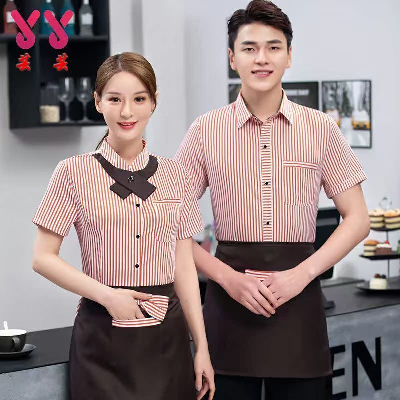 waiter uniform+ apron restaurant Short Sleeve workwear chef jacket Food ...