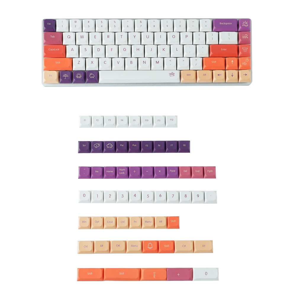 YMDK 128 Keys Smoke Ultra-slim Mx Low Profile PBT Keycaps For Mx 61 64 ...