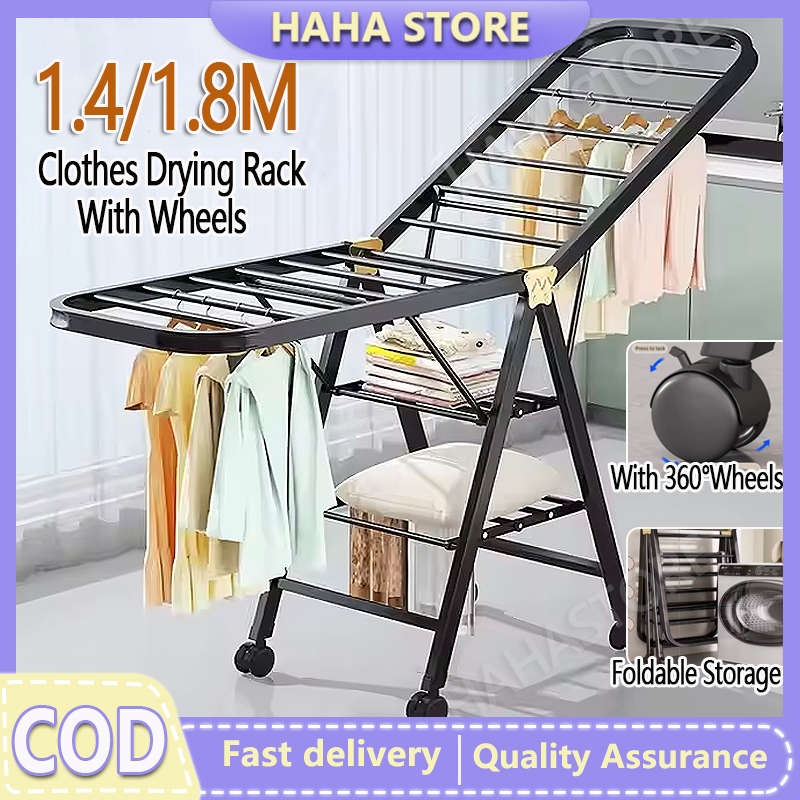 Foldable Clothes Drying Rack with Wheels Indoor Outdoor Clothes Hanging ...