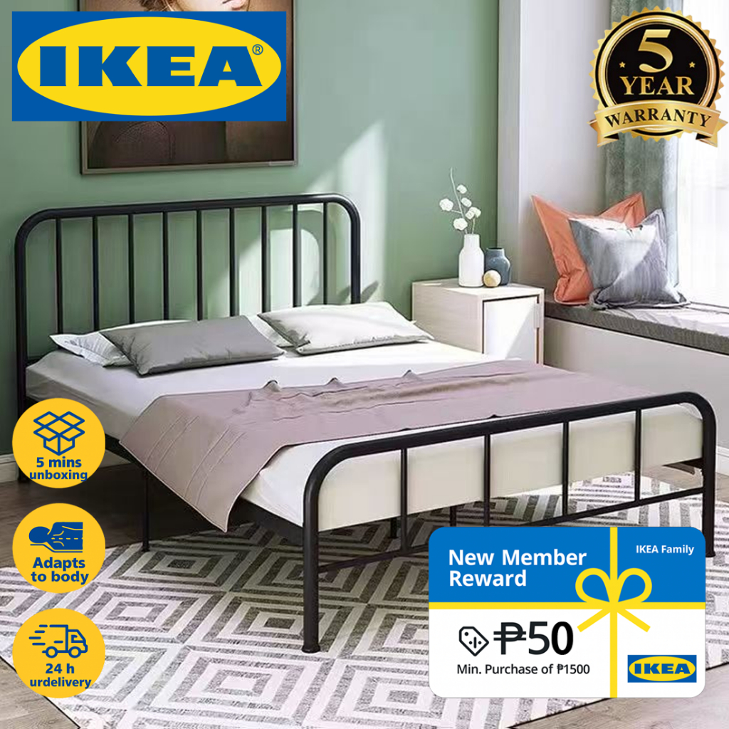 ikea-metal-bed-frame-queen-size-with-headboard-single-double-king-size