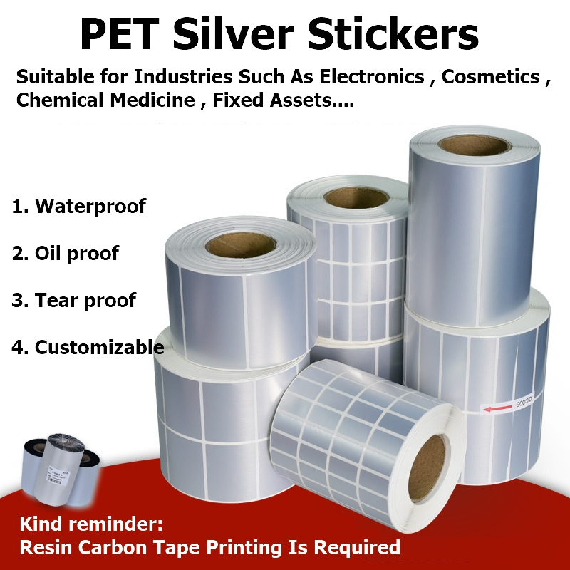 90x60mm 500Pcs PET Silver Sticker Waterproof Barcode Label Price Label ...