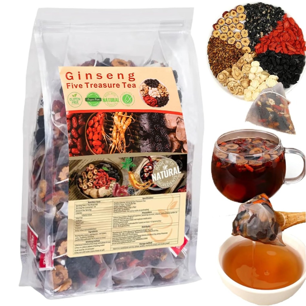 Ginseng Five Treasure Tea,Natural Liver&Kidney Care Pure Chinese Herbal ...