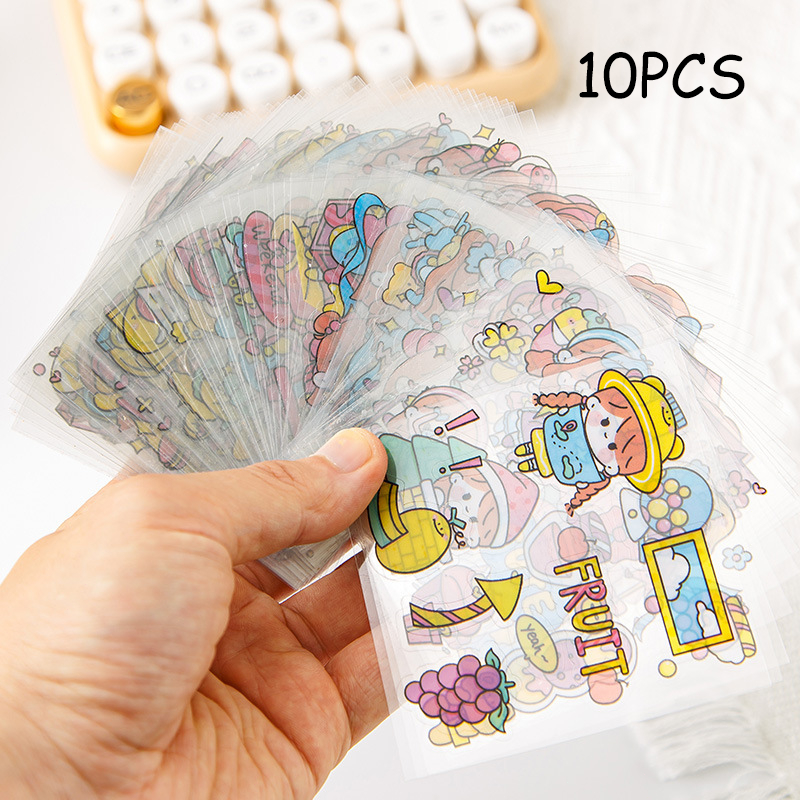 10PCS Cartoon Stickers With Various Patterns Pet Transparent Stickers ...